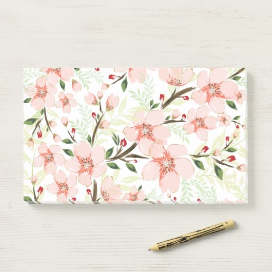 Roze bloemen post-it® notes (Op bureau)