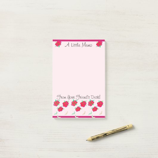 Roze bloemen post-it® notes (Op bureau)