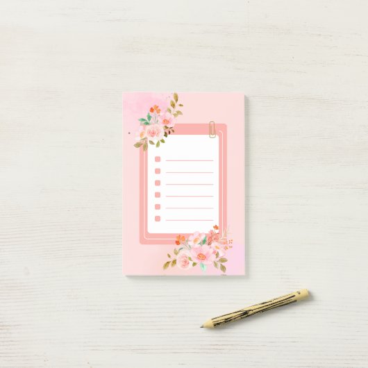 Roze bloemen Post-it Notities Post-it® Notes (Op bureau)