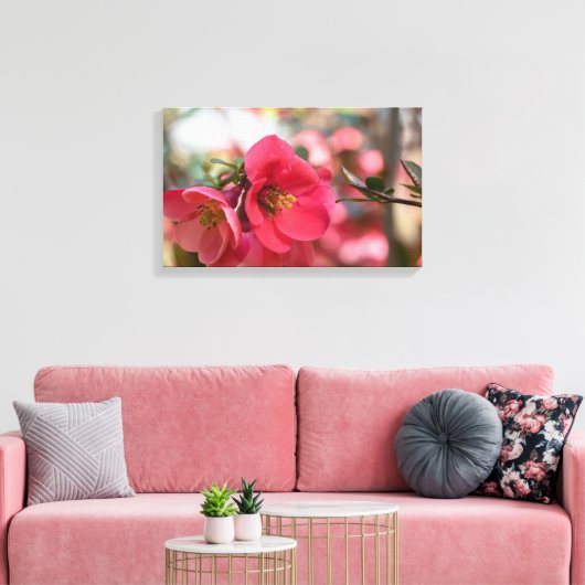 Roze bloemen Premium Canvas (Insitu (Woonkamer))