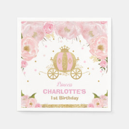 Roze Bloemen Princess Carriage Birthday Baby showe Servet