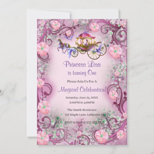 Roze Bloemen Prinses Fairy Tail 1e Verjaardag Kaart (Voorkant)