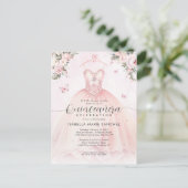 Roze Bloemen Prinses Gown Quinceanera Verjaardag Briefkaart (Staand voorkant)