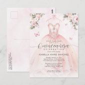 Roze Bloemen Prinses Gown Quinceanera Verjaardag Briefkaart (Voorkant / Achterkant)