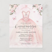 Roze Bloemen Prinses Gown Quinceanera Verjaardag Briefkaart (Voorkant)