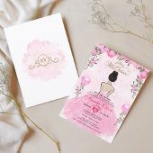 Roze Bloemen Prinses Mis Quince Quinceañera Kaart