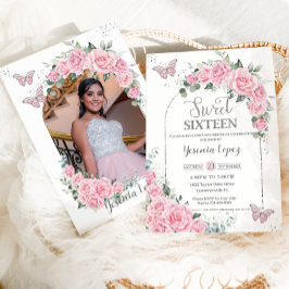 Roze Bloemen Prinses Vlinders Foto Zoet 16 Kaart