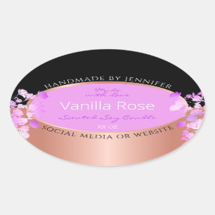 Roze Bloemen Product Labels Zwart en Roos Goud