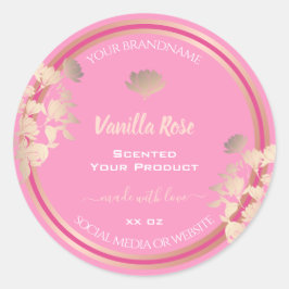 Roze Bloemen Product Verpakkingsetiketten Vanille  Ronde Sticker