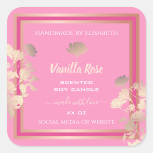 Roze Bloemen Product Verpakkingsetiketten Vanille Vierkante Sticker