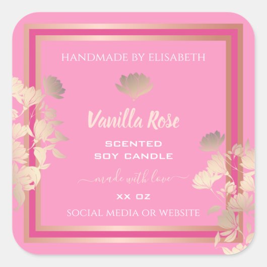 Roze Bloemen Product Verpakkingsetiketten Vanille  Vierkante Sticker (Voorkant)