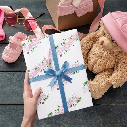 Roze Bloemen Proficiat tekst inpakpapier