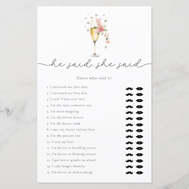 Roze Bloemen Prosecco Hij zei dat ze zei bruids sp (Voorkant)