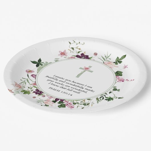 Roze Bloemen Psalm 139:14 Papieren Bordje (Gekanteld)