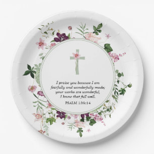 Roze Bloemen Psalm 139:14 Papieren Bordje
