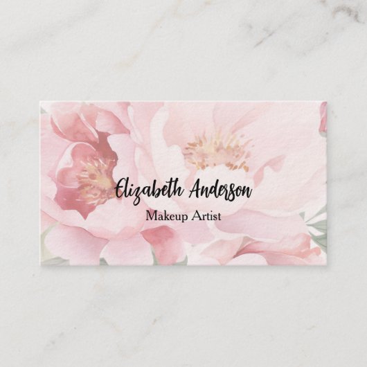 Roze bloemen QR code premium Visitekaartje (Voorkant)