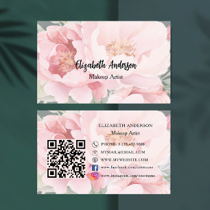 Roze bloemen QR code premium Visitekaartje