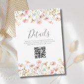 Roze Bloemen QR Code Trouwdetail Kaart