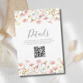 Roze Bloemen QR Code Trouwdetail Kaart