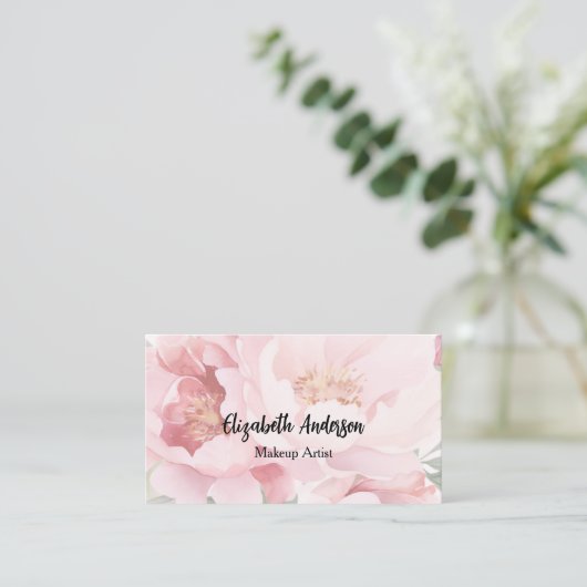 Roze bloemen QR code Visitekaartje (Staand voorkant)