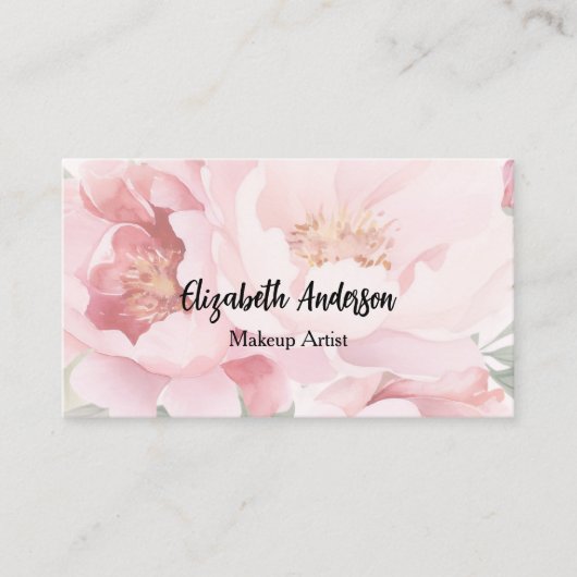 Roze bloemen QR code Visitekaartje (Voorkant)