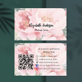 Roze bloemen QR code Visitekaartje