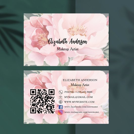 Roze bloemen QR code Visitekaartje
