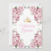 Roze Bloemen Quinceañera 15 Anos Bloemen Gouden Kr Kaart (Achterkant)