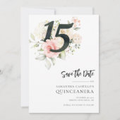 Roze Bloemen Quinceanera 15e Verjaardag Save The Date (Voorkant)
