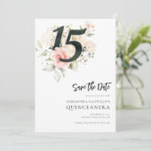 Roze Bloemen Quinceanera 15e Verjaardag Save The Date (Staand voorkant)