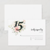 Roze Bloemen Quinceanera 15e verjaardag Script RSVP Kaartje (Voorkant / Achterkant)