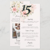 Roze Bloemen Quinceanera 15e Verjaardagsfeestfoto Menu (Voorkant / Achterkant)