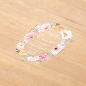 Roze Bloemen Quinceanera Acryl uitnodiging (Laagn)