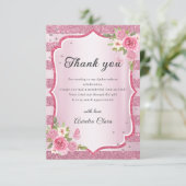 Roze Bloemen Quinceanera bedankje Bedankkaart (Staand voorkant)