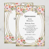 Roze bloemen Quinceanera Birthday Party Kaart (Voorkant / Achterkant)