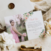 Roze Bloemen Quinceañera Dank u kaart 3 foto's