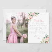 Roze Bloemen Quinceañera Dank u kaart 3 foto's (Voorkant)