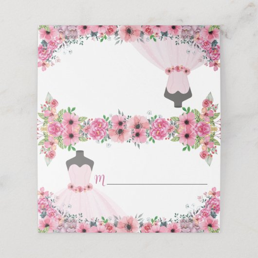 Roze Bloemen Quinceanera Dress Party Blank Plaatskaartje (Buitenkant ongevouwen)