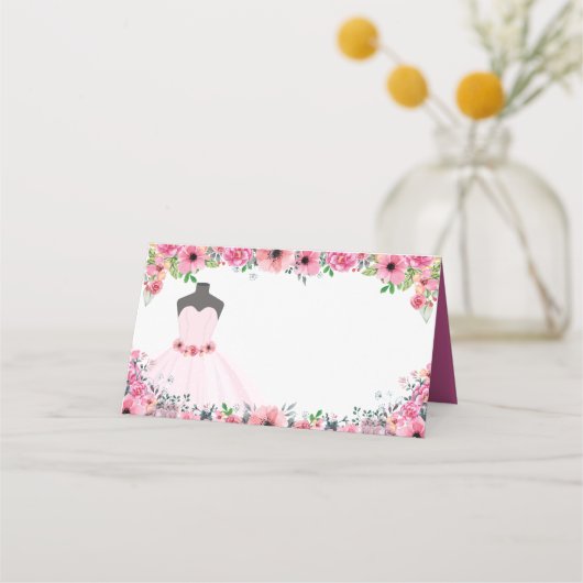 Roze Bloemen Quinceanera Dress Party Blank Plaatskaartje (Achterkant)