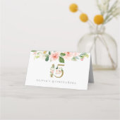 Roze Bloemen Quinceañera Gevouwen Plaats Kaart Roz Plaatskaartje (Achterkant)