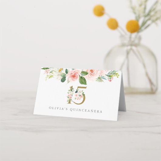 Roze Bloemen Quinceañera Gevouwen Plaats Kaart Roz Plaatskaartje (Achterkant)