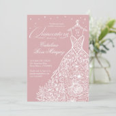 Roze Bloemen Quinceañera Gown Hemelse Maan Sterren Kaart (Staand voorkant)