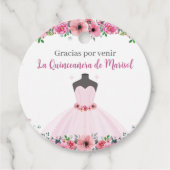 Roze Bloemen Quinceanera Jurk Party Bedankjes Labels (Voorkant)