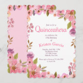 Roze Bloemen Quinceañera Kaart (Voorkant / Achterkant)