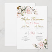 Roze Bloemen Quinceanera Kaart (Voorkant / Achterkant)