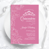 Roze Bloemen Quinceanera Party Kaart
