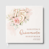Roze Bloemen Quinceanera Party Roos Goudfolie Gastenboek (Voorkant)