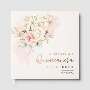 Roze Bloemen Quinceanera Party Roos Goudfolie Gastenboek