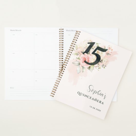Roze Bloemen Quinceanera Rustic Blush 15e Verjaard Planner