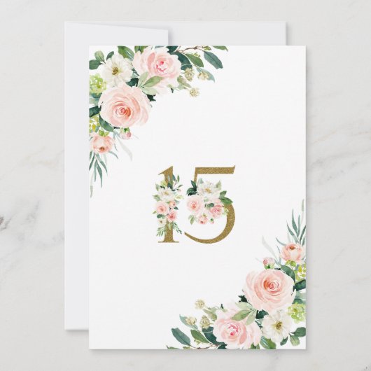 Roze Bloemen Quinceañera Save the Date Gouden Roze (Achterkant)